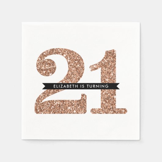 パーティーテーブル大年齢21モダンバラ金ゴールドグリッター スタンダードカクテルナプキン (正面)