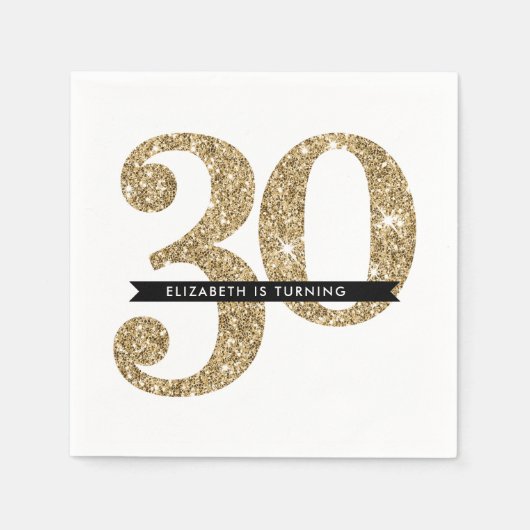 パーティーテーブル大年齢30モダン金ゴールドグリッター スタンダードカクテルナプキン (正面)