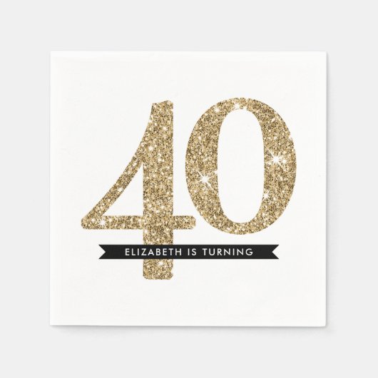 パーティーテーブル大年齢40モダン金ゴールドグリッター スタンダードカクテルナプキン (正面)