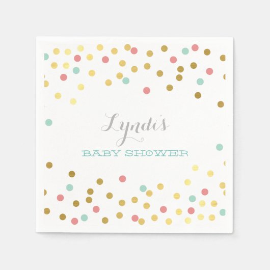 パーティーテーブル赤ちゃんシャワー紙吹雪金ゴールドミントサンゴ スタンダードカクテルナプキン (正面)
