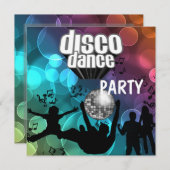 パーティーディスコダンスレトロブルーバブル 招待状 (正面/裏面)