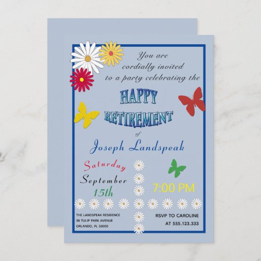 パーティーデイジーと蝶が楽しい引退へ  招待状 (正面/裏面)