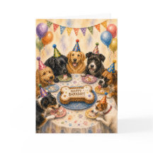 パーティードッグとハッピーバークデー！犬の誕生日カード