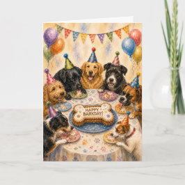 パーティードッグとハッピーバークデー！犬の誕生日カード カード