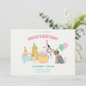 パーティードッグカラフルパステルカラー誕生日 招待状 (スタンド正面)