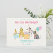 パーティードッグカラフルパステル色ベビーシャワー 招待状 (スタンド正面)