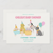 パーティードッグカラフルパステル色ベビーシャワー 招待状 (正面/裏面)