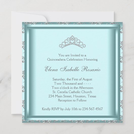 パーティードレスティアラティール（緑がかった色）ダマスクキンセアニェラ 招待状 (裏面)