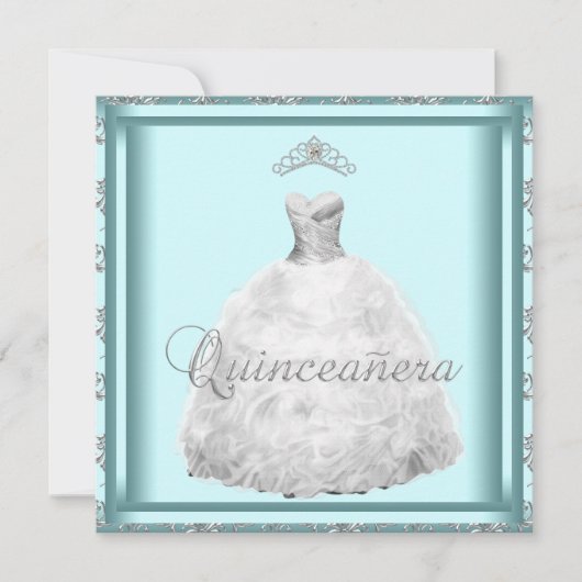 パーティードレスティアラティール(緑がかった色)ブルーホワイトキンセアニェラ 招待状 (正面)