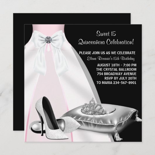 パーティードレスティアラピンクブラックキンセアニェラ 招待状 (正面/裏面)