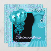 パーティードレスバルーンパープルティール（緑がかった色）ブルーキンセアニェラ 招待状 (正面/裏面)