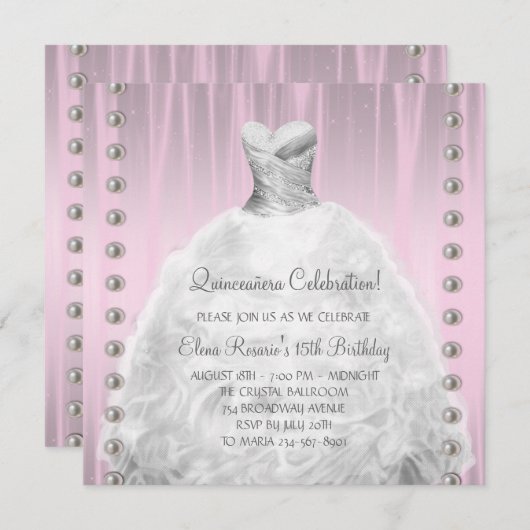 パーティードレスパールピンクキンセアニェラ 招待状 (正面/裏面)