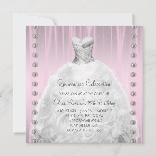 パーティードレスパールピンクキンセアニェラ 招待状 (正面)