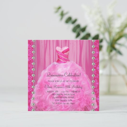 パーティードレスパールホットピンクキンセアニェラ招待状 招待状 (スタンド正面)
