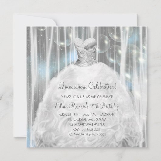 パーティードレスホワイトとブルーキンセアニェラ招待状 招待状 (正面)