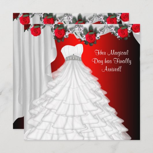 パーティードレスレッドローズキンセアニェラ招待状 招待状 (正面/裏面)