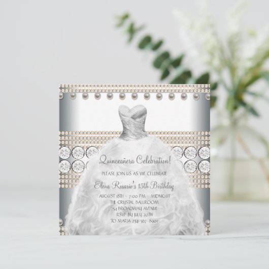 パーティードレス金ゴールドとホワイトキンセアニェラ招待状 招待状 (スタンド正面)