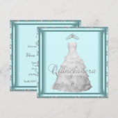 パーティードレス ティアラ ティールブルー 白 クイーンザネラ 招待状 (正面/裏面)