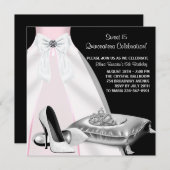 パーティードレス ティアラ ピンク ブラック キンセアニエラ 招待状 (正面/裏面)