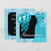 パーティードレス バルーン 紫 ティール ブルー 青 クイーンザネラ 招待状 (正面/裏面)