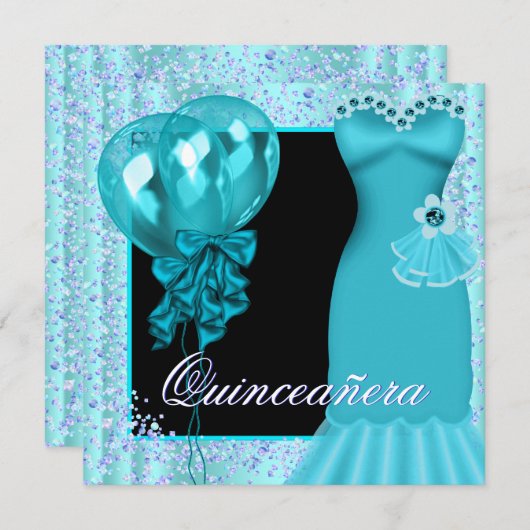 パーティードレス 風船 紫 青 ティール 青 紫 クイーンズアネラ 招待状 (正面/裏面)