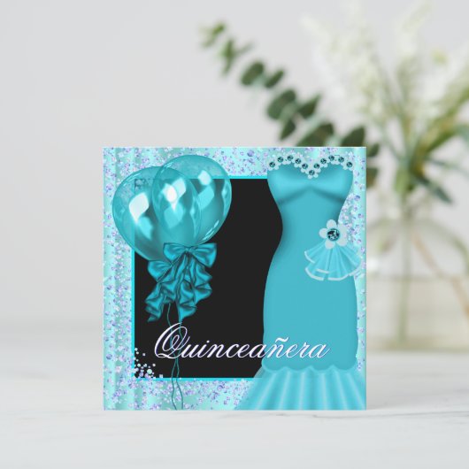 パーティードレス 風船 紫 青 ティール 青 紫 クイーンズアネラ 招待状 (スタンド正面)