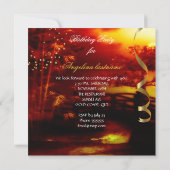 パーティーナイトレッド金ゴールドブラックフローラシューズアジア 招待状 (裏面)