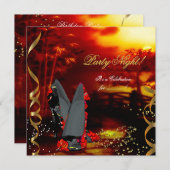 パーティーナイト 赤 ゴールド ブラック 花柄 シューズ アジアン 招待状 (正面/裏面)