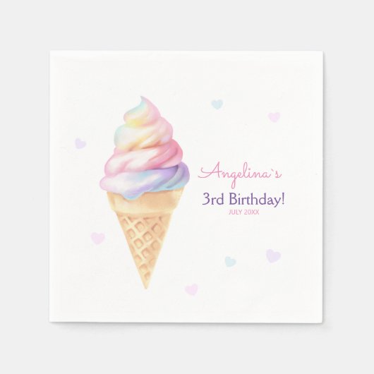 パーティーナプキンスの誕生日パーティーと甘いアイスクリーム スタンダードカクテルナプキン (正面)