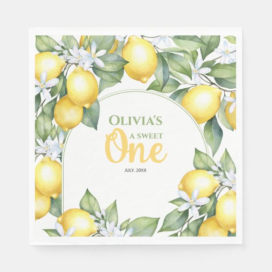 パーティーナプキンス柑橘類1歳の誕生日。 スタンダードランチョンナプキン (正面)