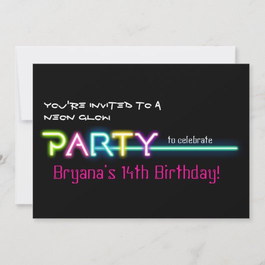 パーティーネオングローライツレイブクラブパーティー招待状 招待状 (正面)