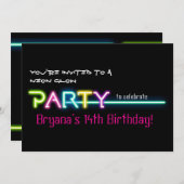 パーティーネオングローライツレイブクラブパーティー招待状 招待状 (正面/裏面)