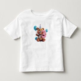 パーティーハットと風船のかわいい誕生日くま トドラーTシャツ