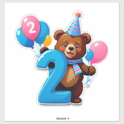 パーティーハットと風船のかわいい誕生日熊 シール (シート)