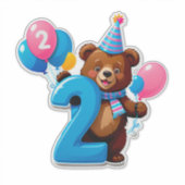 パーティーハットと風船のかわいい誕生日熊 シール (正面)