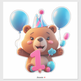 パーティーハットと風船のかわいい誕生日熊 シール