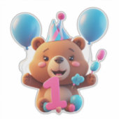 パーティーハットと風船のかわいい誕生日熊 シール (正面)