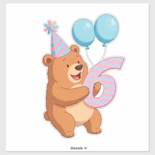パーティーハットと風船のかわいい誕生日熊 シール (シート)