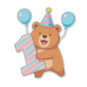 パーティーハットと風船のかわいい誕生日熊 シール (正面)
