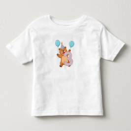 パーティーハットと風船のかわいい誕生日熊 トドラーTシャツ