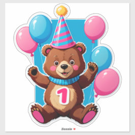 パーティーハットと風船を持つかわいい誕生日のクマ シール