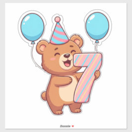 パーティーハットと風船を持つかわいい誕生日のクマ シール