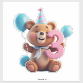 パーティーハットと風船を持つかわいい誕生日のクマ シール