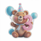 パーティーハットと風船を持つかわいい誕生日のクマ シール (正面)