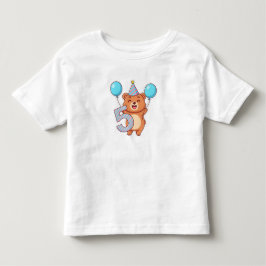 パーティーハットと風船を持つかわいい誕生日のクマ トドラーTシャツ