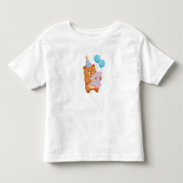 パーティーハットと風船を持つかわいい誕生日のクマ トドラーTシャツ