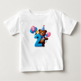 パーティーハットと風船を持つかわいい誕生日のクマ ベビーTシャツ