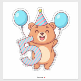 パーティーハットと風船を持つキュートな誕生日熊 シール
