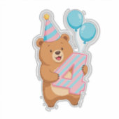 パーティーハットと風船を持つ可愛い誕生日の熊 シール (正面)