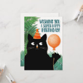 パーティーハットと風船を持つ猫の誕生日 カード (正面/裏面インサイチュ)